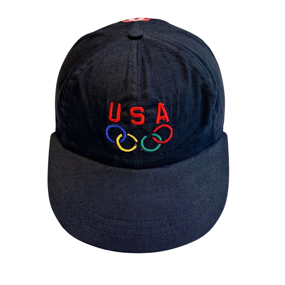 Vtg USA Olympic‎ Team Swingster Strapback Hat  Black Texaco Cap Made in USA